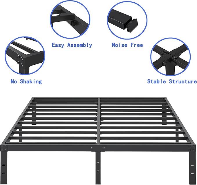 10 Inch King Size Bed Frame, Platform Metal Bed Frame King Heavy Duty Steel Slat Mattress Foundation, No Box Spring Needed, Easy Assembly, Noise-Free, Black