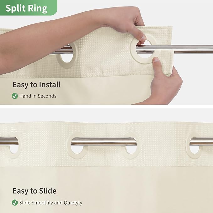 Stall No Hook Shower Curtain with Snap-in Fabric Liner Set,Waffle Weave Shower Curtains for Bathroom,Hotel Luxury Decor Bathroom Curtain Set,Waterproof & Washable,Cream,54Wx80H