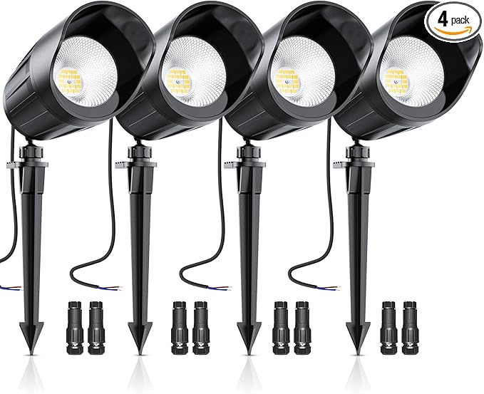 Low Voltage Landscape Lighting, 8W 800LM LED Landscape Lights with Connectors for Tree Garden Yard Pathway | 12V 24V Warm White 2700K Spotlights | IP67 Waterproof | 4 Pack