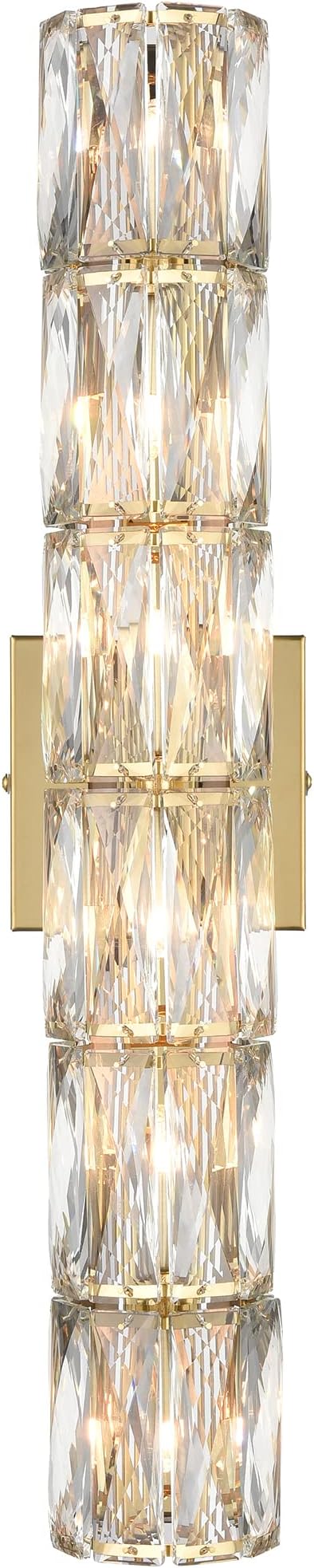 SAMTEEN 23.6-Inch Crystal Wall Sconce Gold Sconces Wall Lighting Mid-Century Modern 6-Light Wall Mount Light Brass Glass Wall Light Fixture for Bathroom Bedroom Hallway