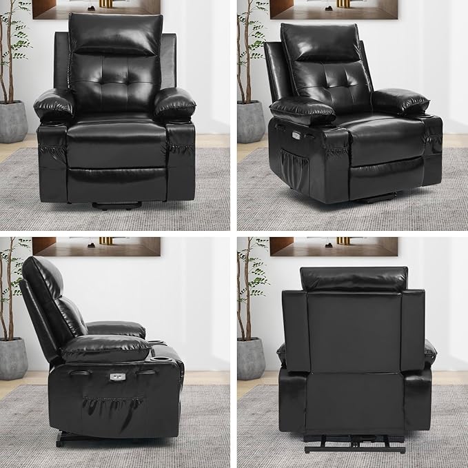 Polar Aurora Power Lift Chair for Elderly,Electric Recliner Chair with Vibrating Massage & Heating,Living Room Chair with Thickened armrest,USB Ports,2 Cup Holders,Black