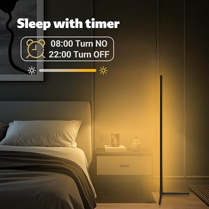 Smart RGB Floor Lamp with Remote Control, Color Changing LED, App Compatible, Black