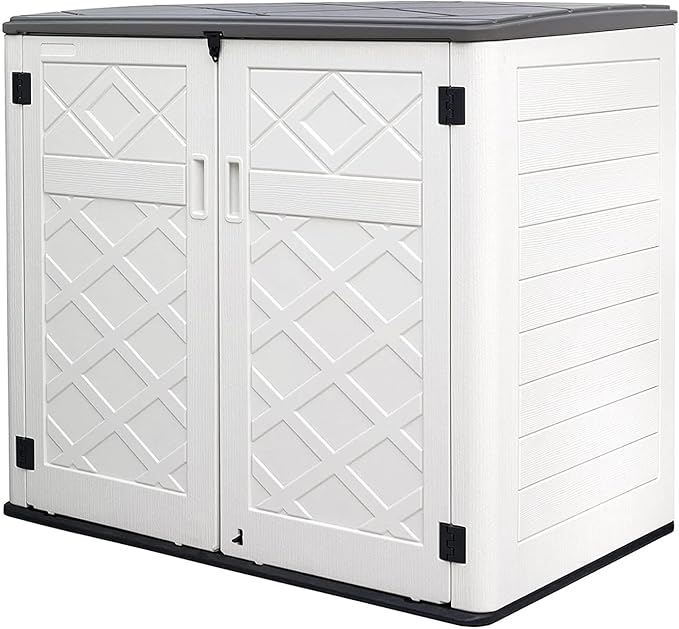 Resin Outdoor Storage Shed, 38 cu.ft Outdoor Storage Box Waterproof for Garden Tools, Patio Furniture, Trash Cans, Garage Storage, Customized Shelves & Lockable (Off White)