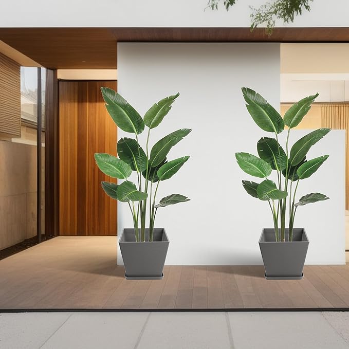 Kozyard 4Packs Taper Planter Indoor Outdoor Plant Pots with Tray Collecting Water for Porch, Patio, Backyard Planters Modern Décor for Tall Plants, Flowers