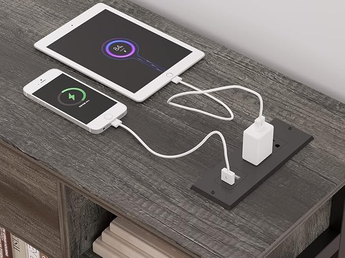 Mexin Console Table with Outlets and USB Ports, Entryway Table with Drawer Storage Shelves, Industrial Wood Hallway Sofa Table for Living Room, Couch, Foyer Table, 47 Inch Grey Oak