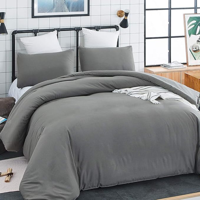 CLOTHKNOW Dark Grey Full Size Comforter Sets 3Pcs Gray Bedding Comforter Sets Soft All Season Men Boys Comforter Charcoal Comforter with 2 x Pillow Cases
