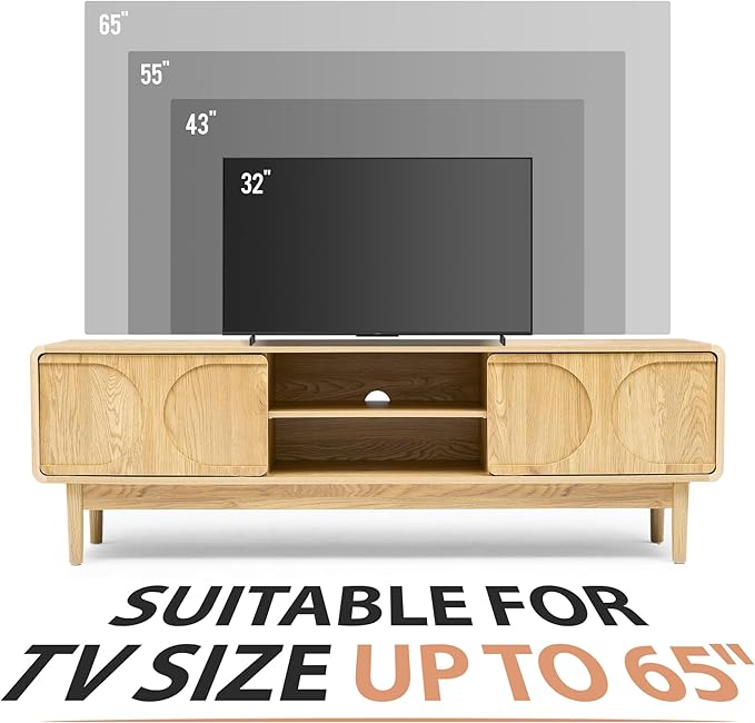 59" Farmhouse TV Stand for Television 55/60/65 Inch, Wooden TV Console with Adjustable Storage Shelf and Arch Sliding Door, Entertainment Center Media Cabinet for Living Room, Bedroom (Natural)