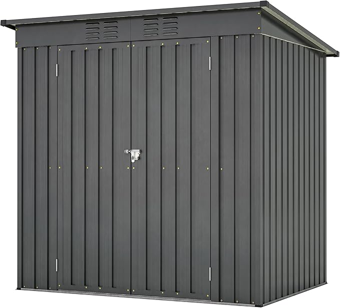 4x6 ft Metal Shed Outdoor Storage Shed,Metal Steel Utility Tool Shed Storage House with Double Lockable Doors and Air Vent for Backyard Garden Patio Lawn Dark Gray
