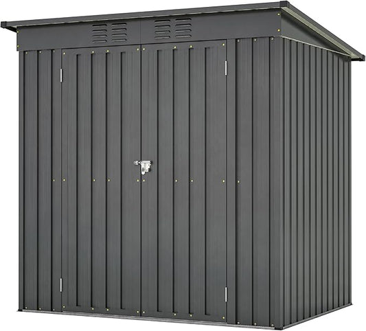 4x6 ft Metal Shed Outdoor Storage Shed,Metal Steel Utility Tool Shed Storage House with Double Lockable Doors and Air Vent for Backyard Garden Patio Lawn Dark Gray
