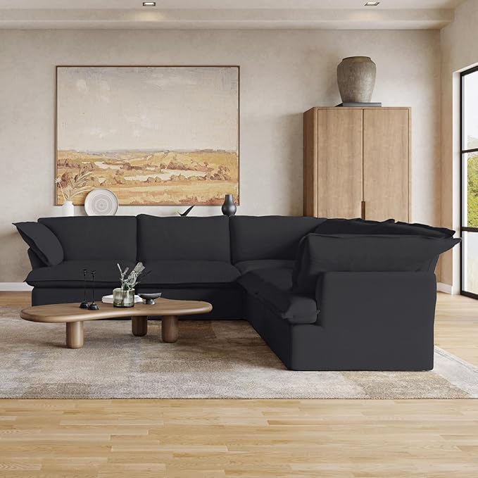 JACH V Shape Modern Sectional Couch, Convertible Sectional Sofas Couches, Minimalist Deep Seat Sofa, Down Fill Modular Sofas for Living Room, Office, Apartment (5-Seat, Black)