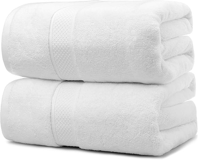 Super Absorbent Quick Drying | Hotel Grade Extra Large Bath Towels, 2-Piece Set, Bathroom Luxury Soft Towels-650GSM Cotton Luxury Beach Bath Towel 80x160cm (31.5x63 inches) (White)
