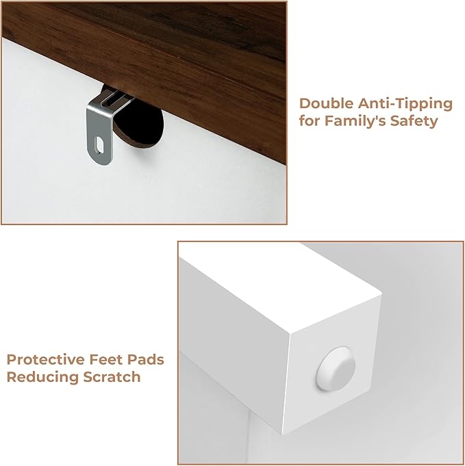 Farmhouse Dresser Storage Cabinet Chest of Drawer for Bedroom, 5 Drawer Dresser with Barn Door, 48 Inch Tall White Wood Dresser, Adjustable Shelves, Rustic, for Living Room, Entryway, Hallway