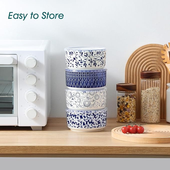 vancasso 36 Oz Mixing Bowls with Lids Set of 4,Ceramic Serving Bowls,Porcelain Bowls with Lids for Food Storage, Mixing Bowls for Kitchen, Microwave & Dishwasher Safe,Series SELENE (4PCS)