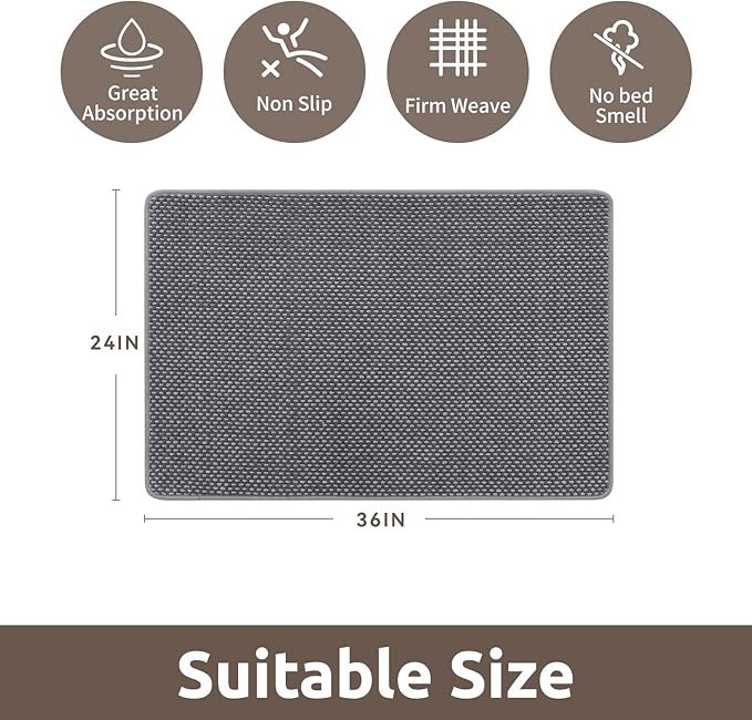 AMOAMI Chenille Bath Mat Super Absorbent Bathroom Mat Quick Dry Bath Mats for Bathroom Rubber Backed Bathroom Rugs Non Slip Washable Fit Under Door, Front of Bathtub, Sink, Darkgrey&LIGHTGREY 24"x36"
