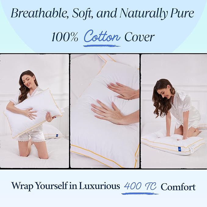 Adjustable Premium Memory Foam Pillow, Standard Size 26x18 inches, 400 TC Organic Cotton Cover with Down Alternative Plush Padding, Designed for Stomach, Back, & Side Sleepers