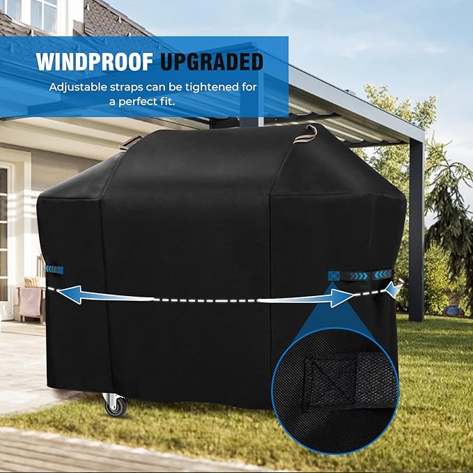 KINGLY Heavy Duty 58 Inch Grill Cover for Weber Genesis 300 & Genesis II 300 Series,600D Waterproof Fade Resistant BBQ Gas Grill Cover for Outdoor Grill with Straps,Compared to Weber 7130