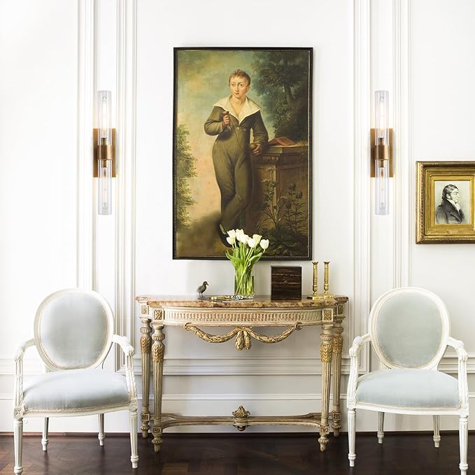 Wall Sconces Set of Two, Brass Wall Lights for Bathroom Vanity, 22.8" Gold Sconces 2-Light, Indoor Brass Wall Sconces for Bathroom Mirror, Vanity, Bedroom, Living Room