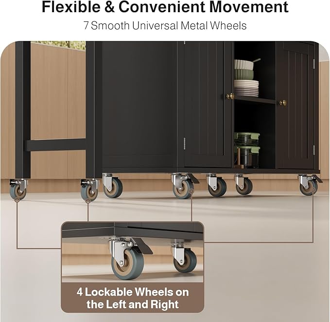 Ahomly Kitchen Island with Extendable Table for 2, 79.06" Extendable Kitchen Island Cart on Wheels with Storage Cabinet & 2 Open Shelves, Island Table for Kitchen with 3 Drawers, Black