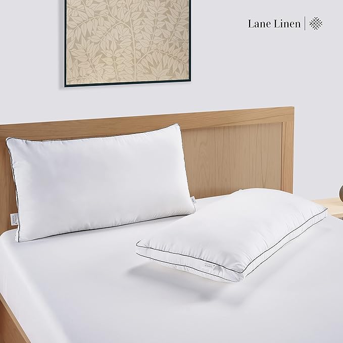 LANE LINEN Standard Pillows Set of 2 (20"x26") - Soft Gusseted Pillow for Back, Stomach or Side Sleepers - Hotel Quality Down Alternative Bed Pillows Standard Size Set of 2 - White