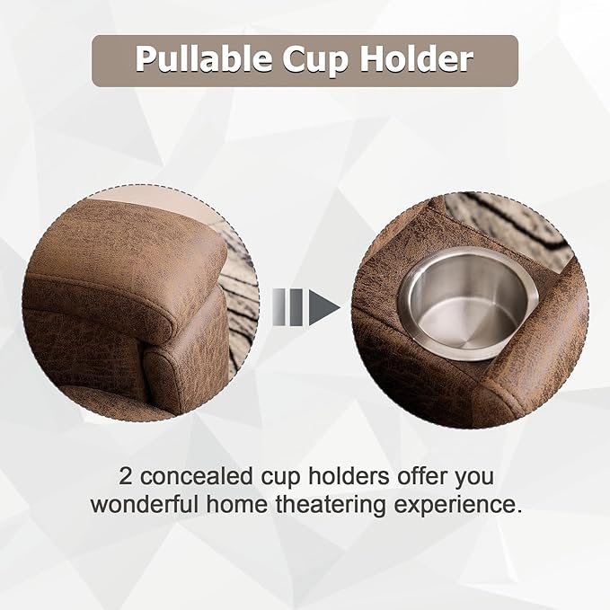 CANMOV Leather Recliner Chair Set of 2, Classic and Traditional Manual Recliner Chair with Overstuffed Arms and Back, Manual Single Sofa with Concealed Cup Holders,Nut Brown