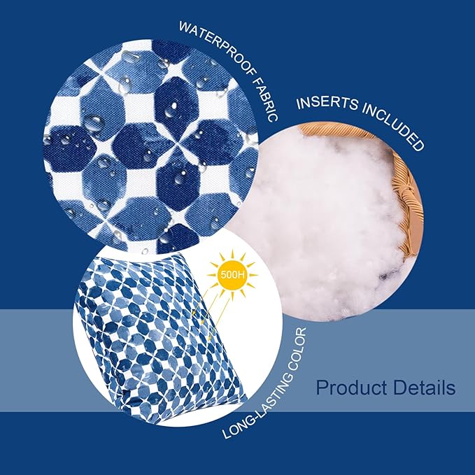 Outdoor/Indoor Throw Pillows, Pack of 2 Waterproof Decorative Throw Pillows with Inserts, 18”x18” Square Pillows for Bed, Couch, Sofa and Patio Furniture