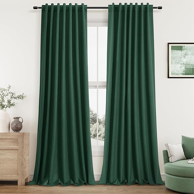 Guken Green Blackout Curtains 102 Inch Length 2 Panels Set for Living Room Bedroom Back Tab Thermal Insulated 100% Black Out Linen Drapes Room Darkening Window Curtains 52 Inches Width
