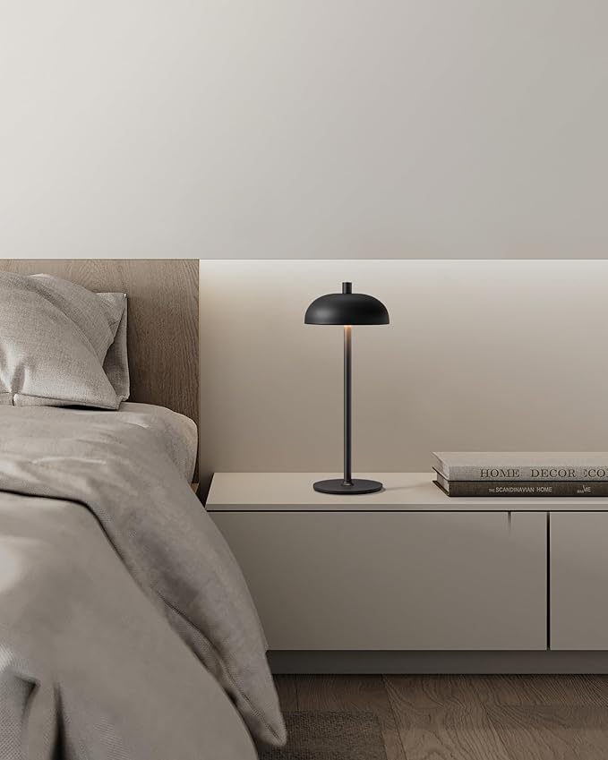 Cordless LED 12" Small Table Lamps Set of 2, Modern Portable Desk Lamp, 3 Color Dimming Rechargeable Battery Lights for Bedroom, Outdoor, Restaurant, Bedside, Baby Night Light, Gifts (Black)