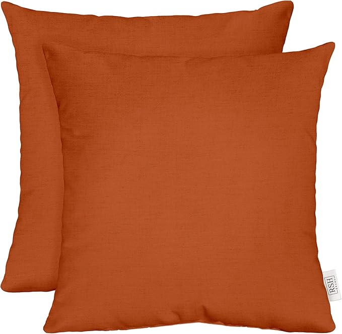 RSH DECOR: Sunbrella Square Throw Pillows Set of 2 | 17" x 17" | Water and Fade-Resistant Performance Fabric | Outdoor Pillow Covers with Down-Alternative Inserts | Canvas Rust