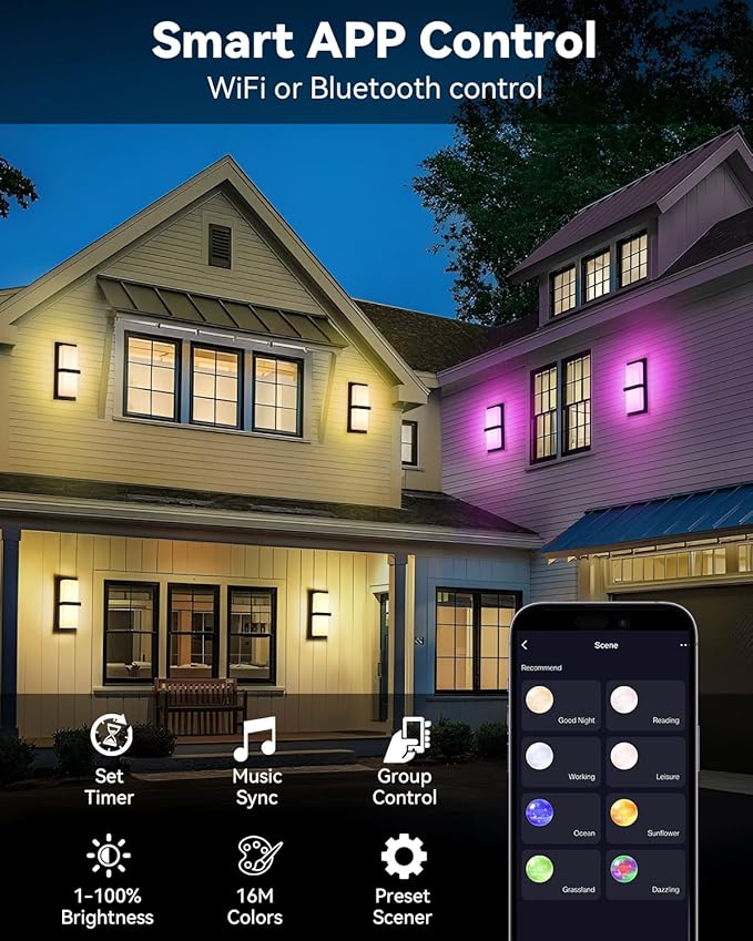 SHIMR Outdoor Wall Lights, Smart Porch Lights 1500LM RGBCW Outdoor Light Fixture, Wi-Fi Control Color Changing Exterior Sconce IP65 Waterproof Antirust, Works with Alexa Google Assistant [ETL Listed]