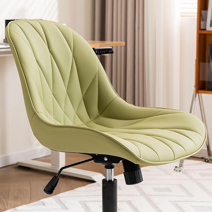 Rowill Modern Office Chair - Ergonomic Swivel Leather Desk Chair with Curved Backrest, Height Adjustable Rolling with Wheels, Perfect for Study Room & Office, Avocado Green