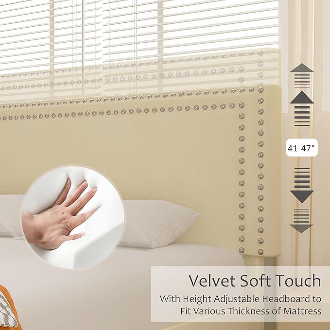 VECELO Full Size Platform Bed Frame with Height Adjustable Upholstered Headboard, Modern Mattress Foundation,Strong Wood Slat Support, No Box Spring Needed, Easy Assembly