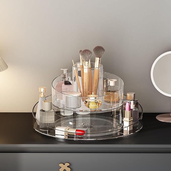 360° Rotating Makeup Organizer - Cosmetic Skincare Organizers wish Brush Holder, Large Capacity Cosmetic Display Case for Vanity, Bathroom Countertop (Clear)