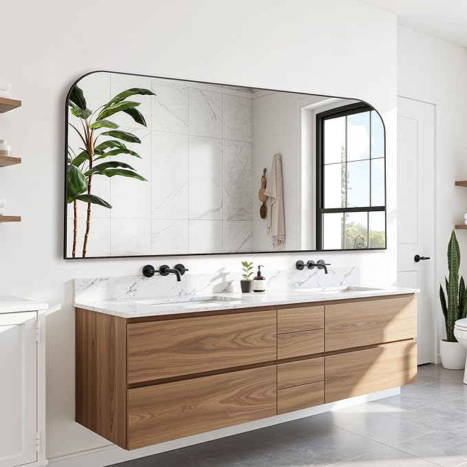 Bathroom Mirror, Wall Mirrors, Black Metal Framed Wall-Mounted Mirrors, Bathroom Vanity Mirror for Over Sink, Living Room, Bedroom, Entryway, 72x32 Inch, Black