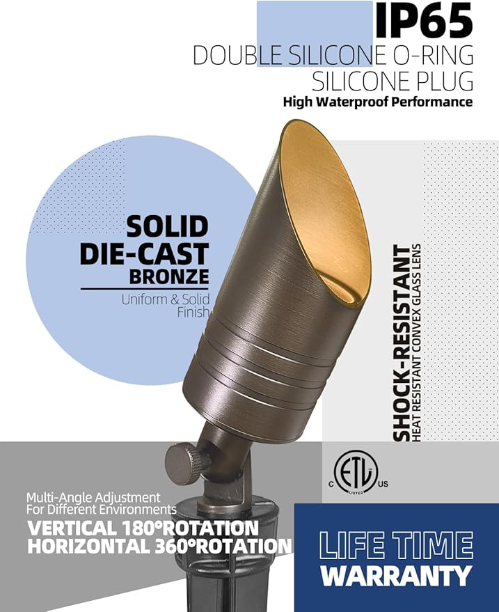 MALORY Low Voltage Spot Lights Without Bulb,12V Brass Outdoor LED Landscape Lighting,Waterproof Spot Uplight for Garden,Patio and Yard (S05-Bronze, 1-Pack Without Bulb)