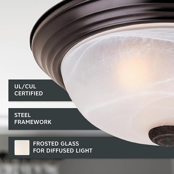 DESIGNERS FOUNTAIN Reedley 2-Lights Flush Mount Ceiling Light, 11 Inch Lighting Fixture for Kitchen, Bedroom, Bathroom, and Hallway, White Alabaster Glass, Oil Rubbed Bronze, 1257S-ORB-AL