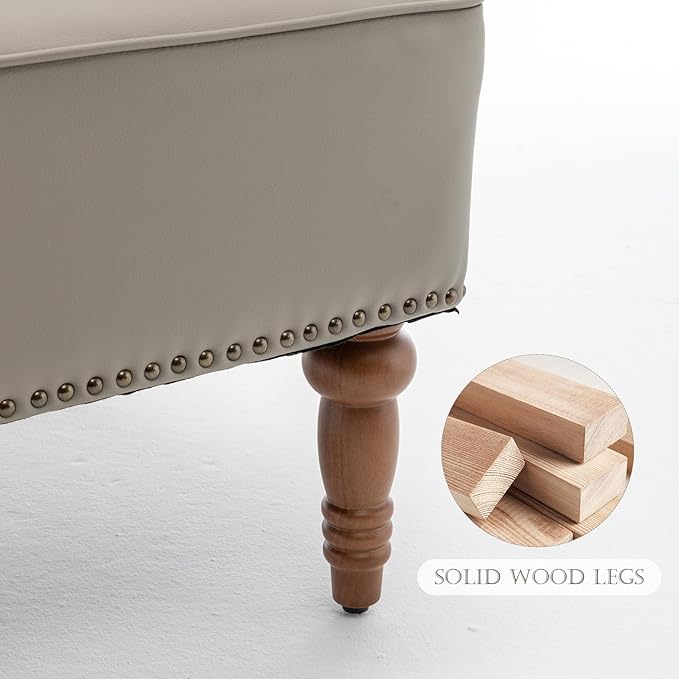 Accent Chair, Faux Leather Living Room Chairs with Nailhead Trim, Mid-Century Lounge Armchair with Solid Wood Legs, Comfy Reading Single Sofa for Bedroom, Waiting Room (Grey, 1 Chair)