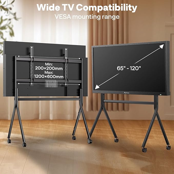 Sylvox TV Floor Stand for 60-120 Inch TVs, Heavy Duty Rolling TV Stand Max Load 330LBS/150kg, Mobile TV Cart with Lockable Wheels, Universal Flat/Curved Screen Mount, VESA 200x200 to 1200x600mm