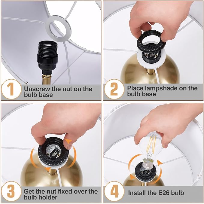 GyroVu Bedside Lamp with USB Port, Touch Control Table Lamp for Bedroom 3 Way Dimmable Modern Nightstand Lamp with Fabric Shade Gold Base for Living Room, Dorm, Home Office, LED Bulb Included