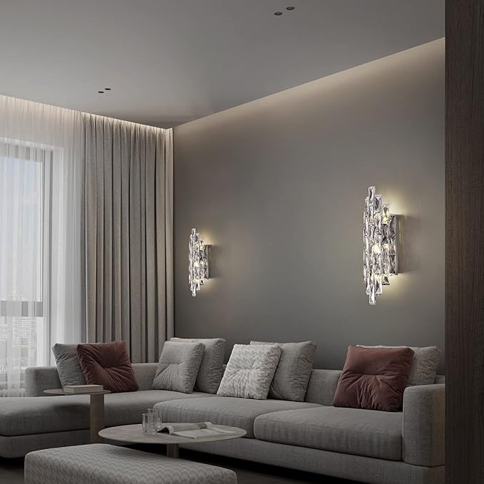 Modern Crystal Chrome Wall Sconces, Wall Light Fixtures, Indoor Wall Lamp, Vanity Wall Mount Lamps for Living Room Bedroom Bathroom Bedside Hallway Stairway