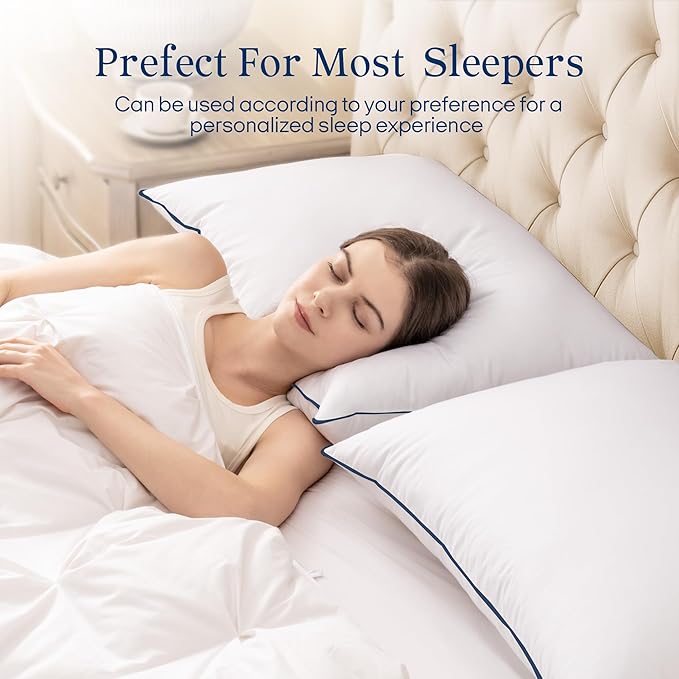 puredown® Goose Feathers and Polyester Fiber Pillows - Made in USA Bed Pillow, 100% Cotton Cover, Pillow Standard Size Set of 2 for Sleeping, 20x26 Inches