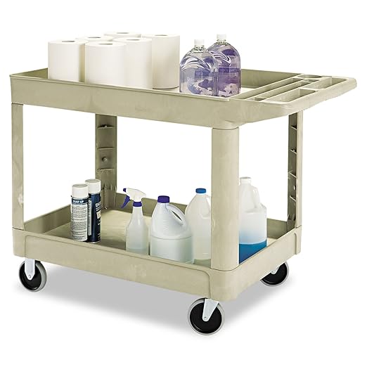 Rubbermaid Commercial 452088BG Heavy-Duty Utility Cart, Two-Shelf, 25 1/4w x 44d x 39h, Beige