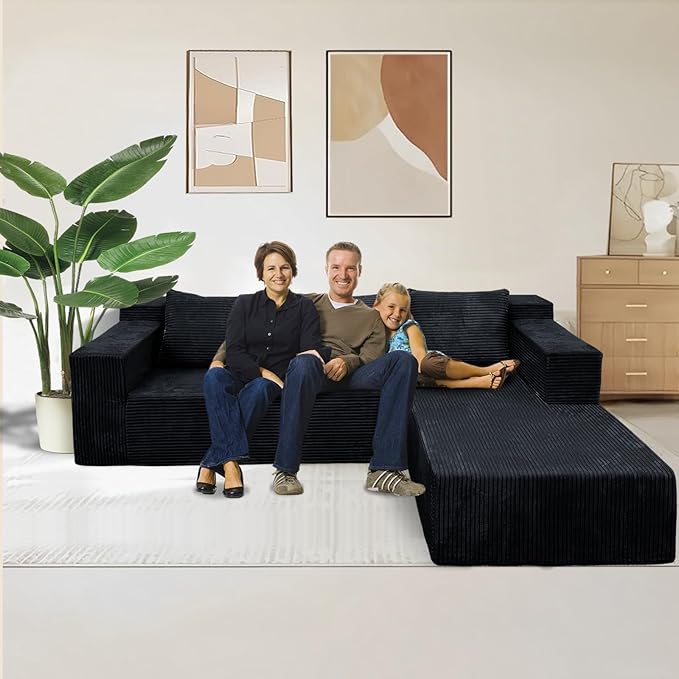 Cloud Sectional Sofa, Boneless Couch for Living Room, No Assembly Required, Deep Seat, Modern Minimalist Modular Couch, Free Combination, 103" L-Shape with Chaise, Plush Corduroy, Right