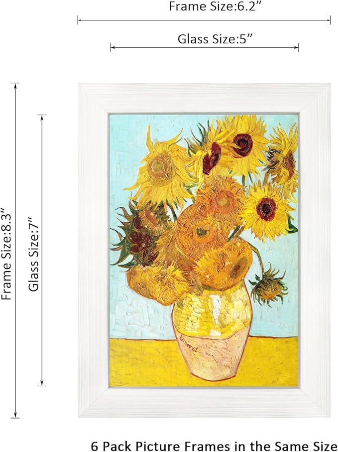 5X7 Picture Frame Set of 6 with Real Glass for Pictures 4x6 with Mat or 5x7 Without Mat, Wall or Tabletop Gallery Photo Frames White