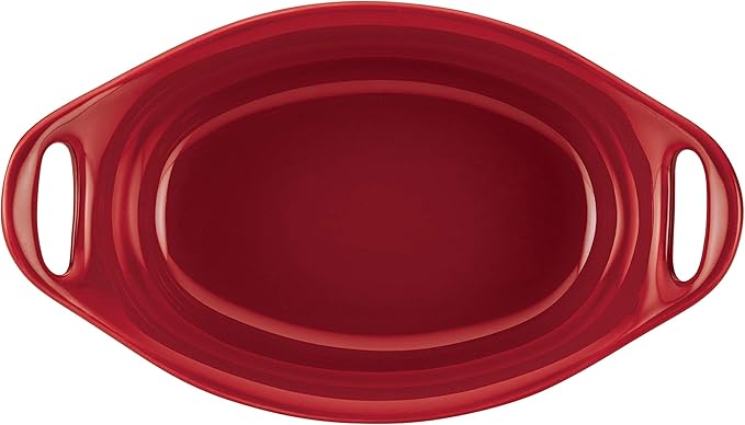 Rachael Ray Solid Glaze Ceramics Au Gratin Bakeware / Baker Set, Oval - 2 Piece, Red