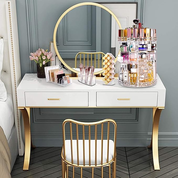 360 Rotating Makeup Organizer Large Perfume Cosmetics Organizer Beauty Organizer Clear Cosmetic Storage Display Case with 7 Layers and Detachable Shelves for Bedroom Dresser or Vanity Countertop