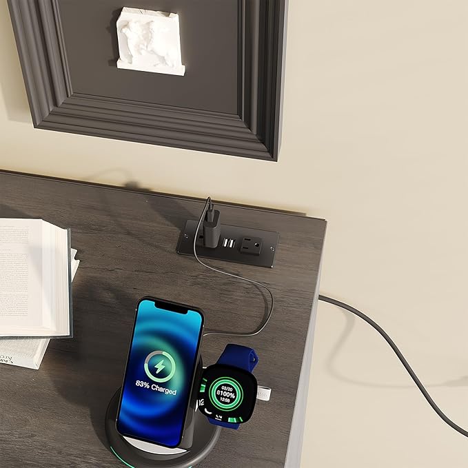 Fameill Dresser for Bedroom, 4 Drawer Small Dresser Organizer with Charging Station for Livingroom, Chest of Drawers with Metal Handles, Ash Grey