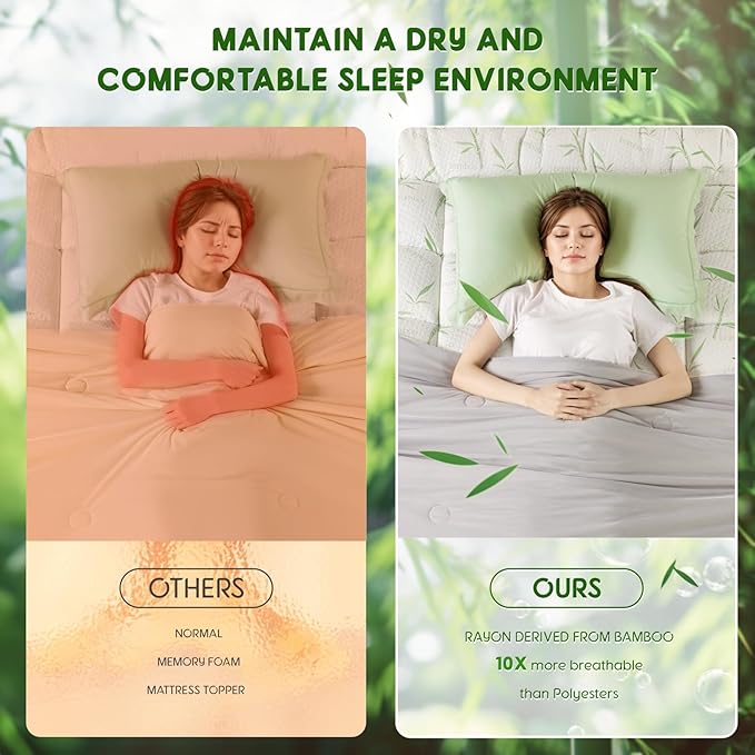 Memory Foam Mattress Topper Full - 1500 GSM Viscose Made from Bambu Pillow Top Mattress Topper Cooling & Body-Contouring Support for Back Pain Relief with 8"-18" Deep Pocket (54"x75")