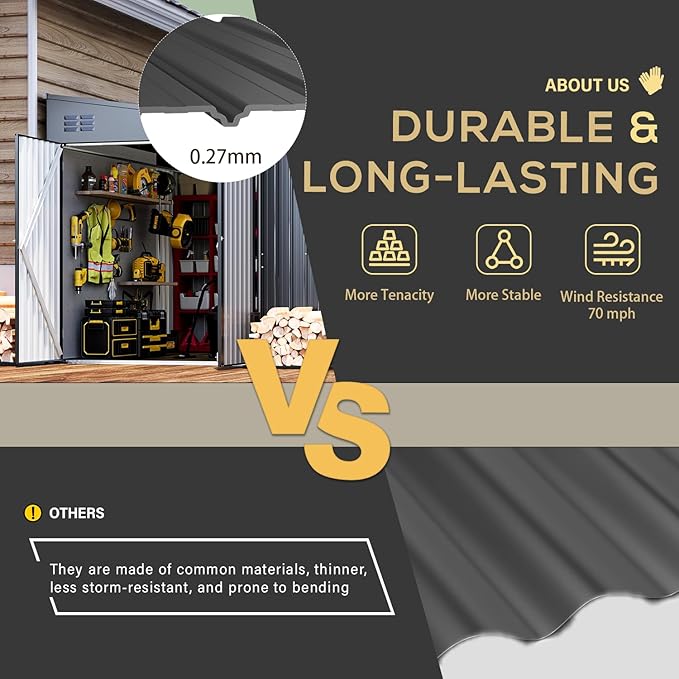 AECOJOY Shed Lean to Storage Shed, Large Outdoor 8' x 10' Metal Wall Side Bike Shed & Outdoor Storage, Garden Storage Cabinet for Backayrd, Patio and Outdoor Use in Dark Grey