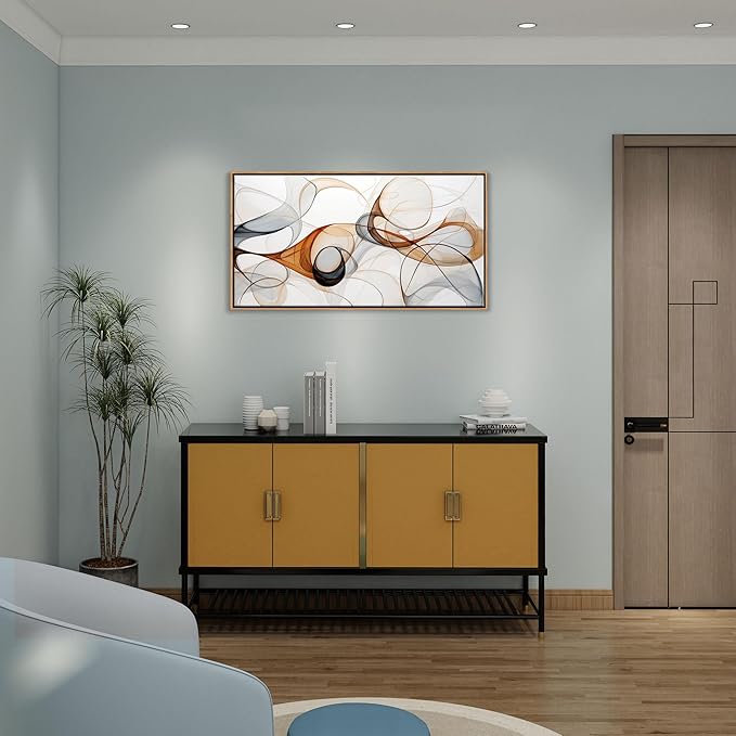 KLAKLA Modern Abstract Gray and Brown Designs - Colorful Curves and Translucent Medium - Frame Wall for Living Room Office Wall Decor Picture Artwork for walls