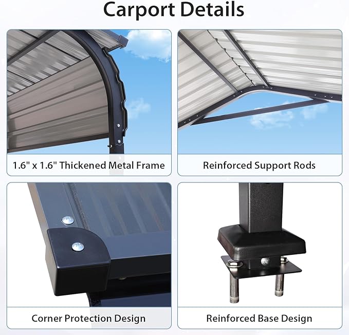 Verano Garden 12 x 20 FT Metal Carport, Heavy Duty Carport Canopy with Galvanized Steel Frame & Roof, Outdoor Portable Car Port for All-Weather, Garage Car Shelter for Cars, Boats and Truck